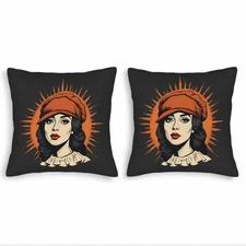 Stylish 18x18in Throw Pillow Covers Set of 2 - Woman in Red Hat 