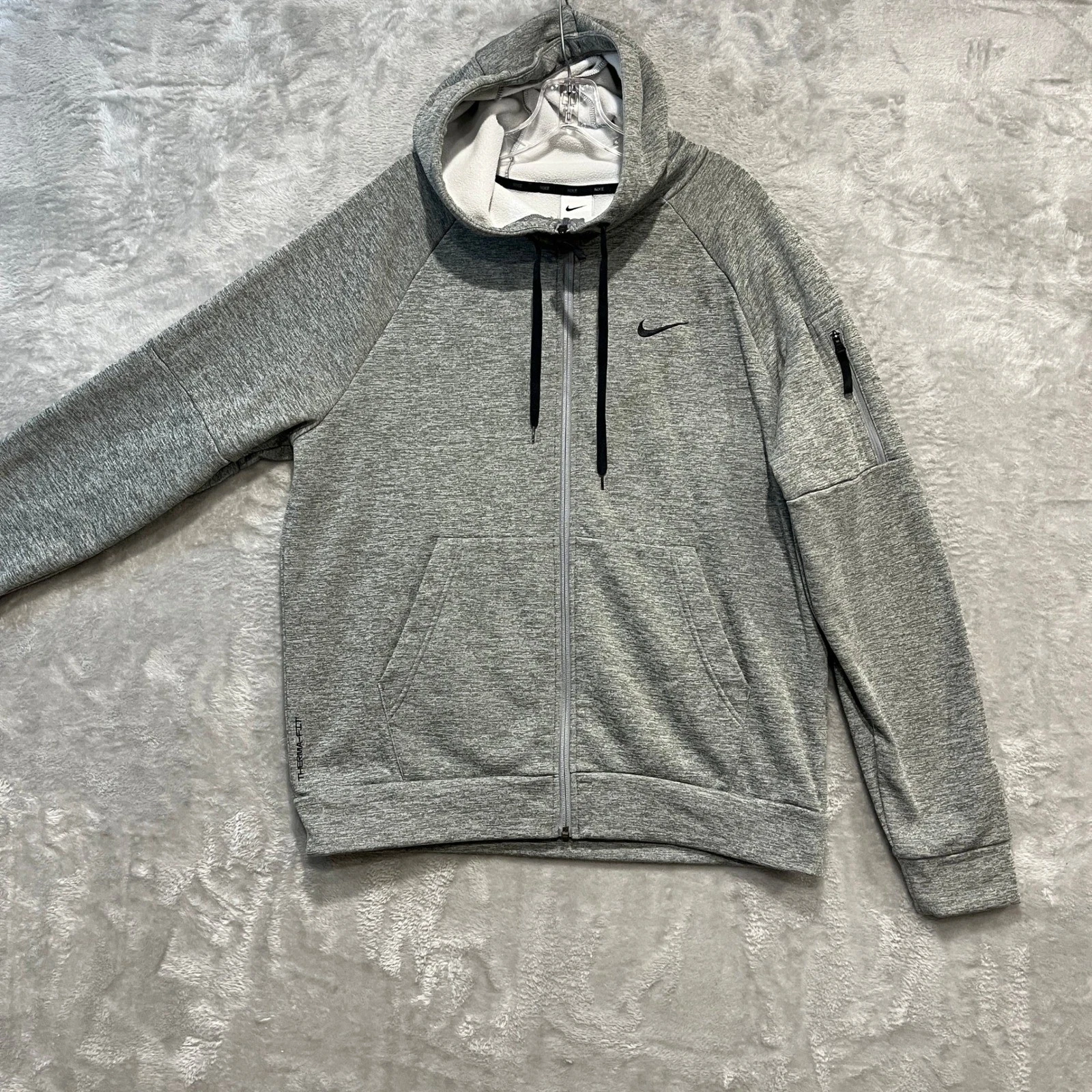 Nike Hoodie Mens Large Grey Therma-FIT Full Zip Fleece Athletic Sweatshirt