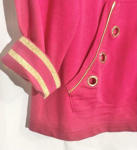 Quacker Factory Sz 3X Stretch Jersey Knit Jacket Coat Grommets Golden Stripe VTG - Picture 8 of 14