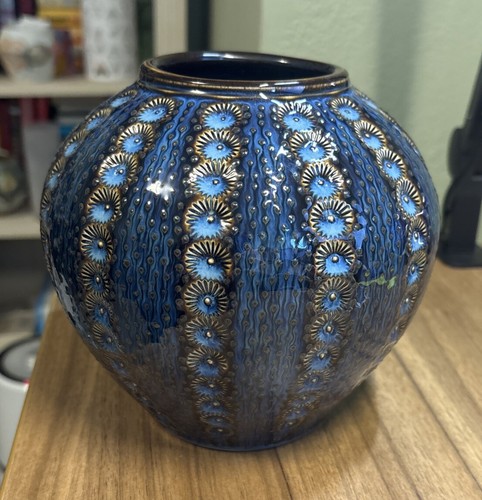 Lyon Clay Studio Sophie Stamp & Blue Spawn #13 Vase 6” High New Handmade - Picture 2 of 10