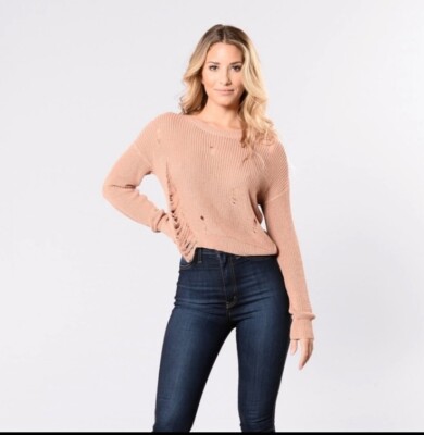 Fashion Nova Tan Distressed Sweater M/L