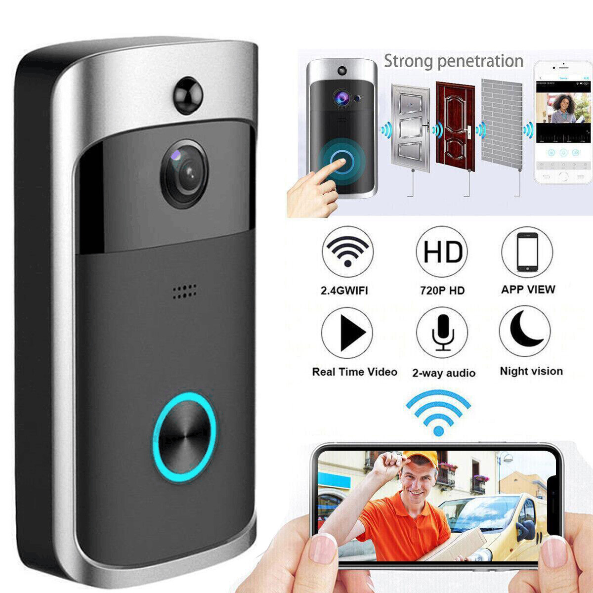 Smart Wireless WiFi Video Doorbell Phone Door Ring Intercom Security Camera new♛