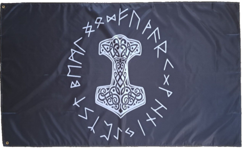 Viking Flag 5'x3' Norse Mjolnir - 第 1/4 張圖片
