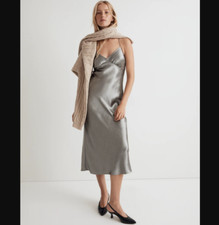 Madewell NEW NWT Womens 00 Silver Layton Midi Slip Dress Straps NO120