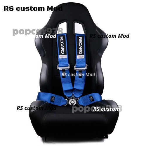 Blue RECARO 4 Point 3" Racing Seat Belt Quick Release Seatbelt Snap-On Harness - Picture 3 of 9