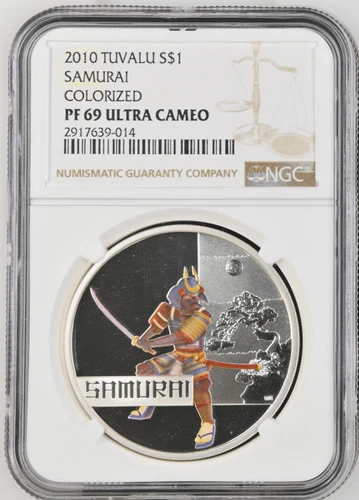 1 DOLLAR 2010 TUVALU SAMURAI SILVER PROOF NGC PF69