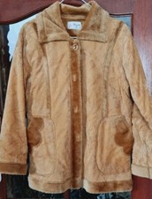 Ladies Women's Gold Mid Brown Faux Fur Mid Length Coat Jacket M Uk14 Vgc