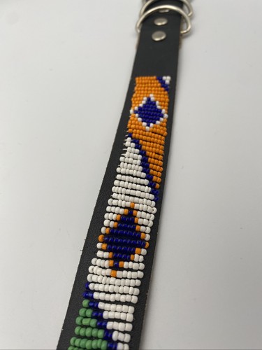 African Masai Beaded Dog Collar Genuine Leather Fair Trade Size Large 31” - Picture 5 of 6