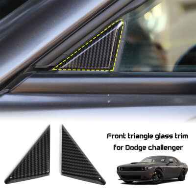 2x Front Window Triangle Trim Cover Plate For Dodge Challenger 09+ Carbon Fiber