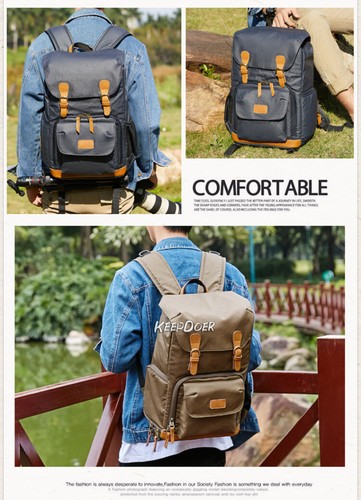 Waterproof Canvas DSLR Camera Backpack Bag Travel Case Pack For Canon Nikon Sony - Picture 15 of 27