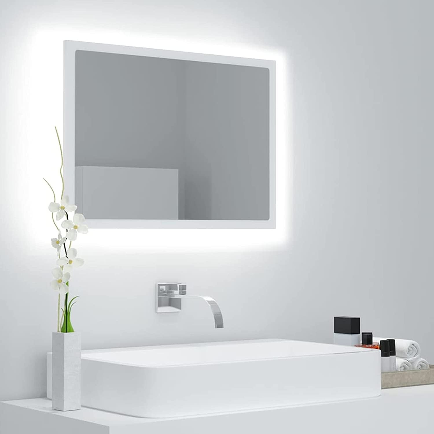 Miroir lumineux mural rectangulaire avec LED blanc