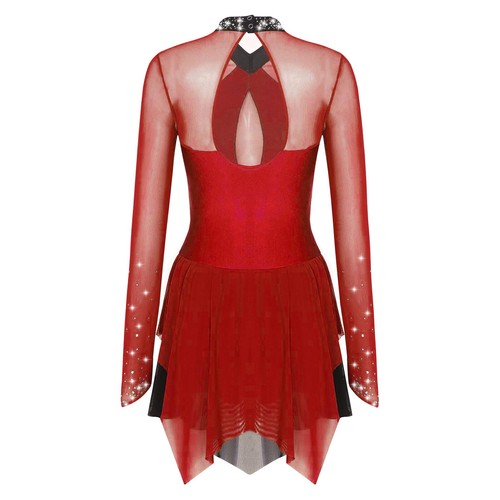 Womens Leotard Ballet Dance Dress Shiny Dancewear Patchwork Skater Rhinestones - Picture 22 of 81