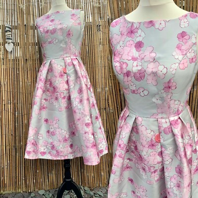 Chi London Silver Pink Floral Sleeveless Dress Size UK10 EUR38 US6
