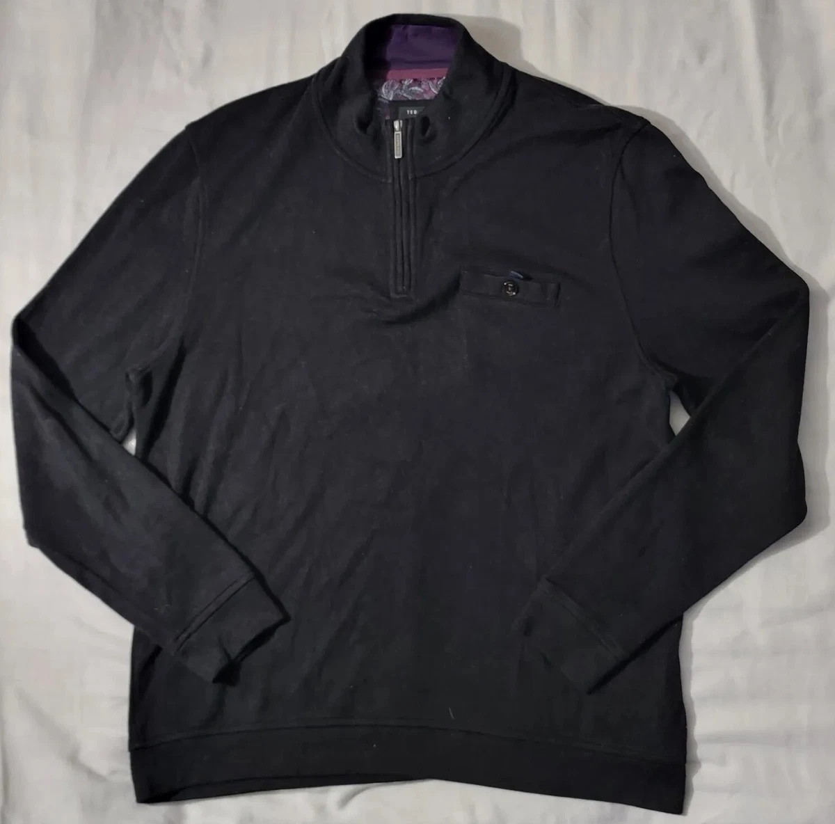 Ted Baker London Men s Sweater Black Mock Neck Quarter Zip Pullover US Size XL