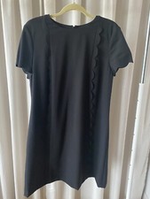 Tahari Little Black Dress Lined Scalloped Shift Dress Size 14