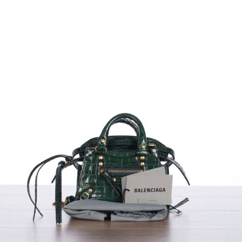BALENCIAGA 1690$ Neo Classic Nano Top Handle Bag In Forest Green Croc  Embossed | eBay