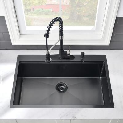 AOMEI 33x22 Inch Black Drop-In Kitchen Sink – 16 Gauge Stainless Steel With Workstation Accessories