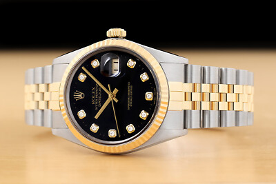 ROLEX MENS DATEJUST 16013 BLACK DIAMOND DIAL 18K YELLOW GOLD STEEL