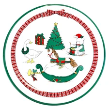 Vintage TaiPro Christmas Melamine Tray Round Rocking Horse Bear Tree