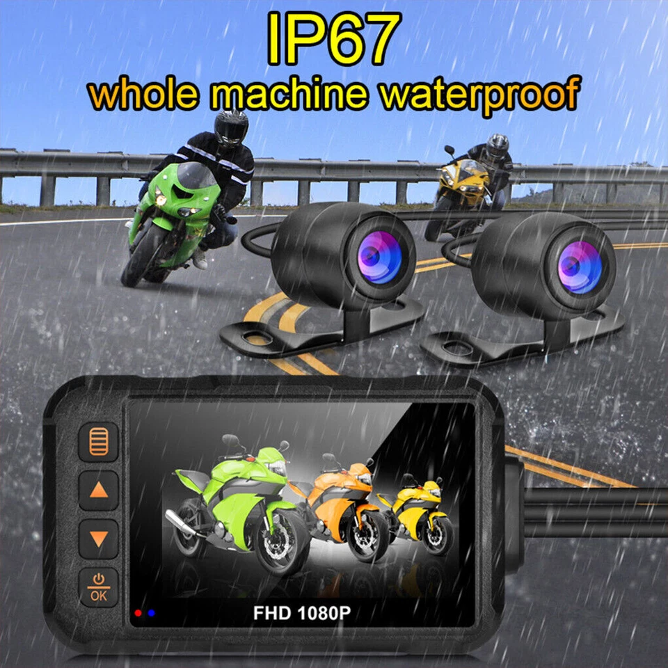 3" HD 1080P Motorcycle Dash Cam DVR Camera Waterproof Recorder Front+Rear Cam - Image 3 of 4