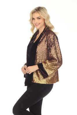 Johnny Was Sequin Gold Plaza Lined Open Front Kimono Boho