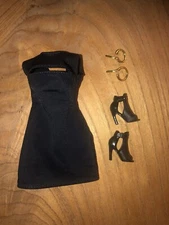 2025 Barbie Basics Model 05 CURVY FASHION & ACCESSORIES ONLY Black Dress, Shoes