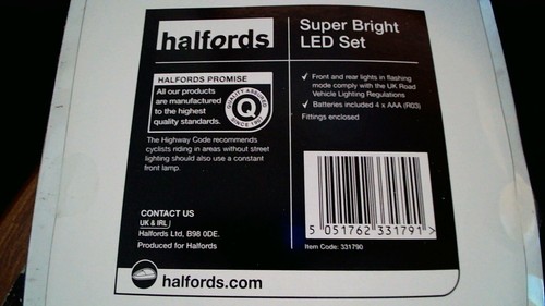 Halfords Super Bright LED Bike Light Set. Front/Rear. Constant & Flashing.+Clips - Picture 4 of 4