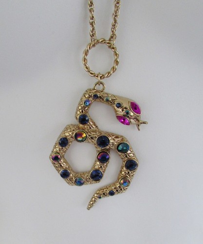 Betsey Johnson Snake Pendant Necklace Gold tone NWT with Macy's Gift Box - Picture 3 of 4