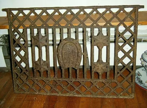 vintage cast iron fire place grate panel railing horseshoe architectural salvage image 1