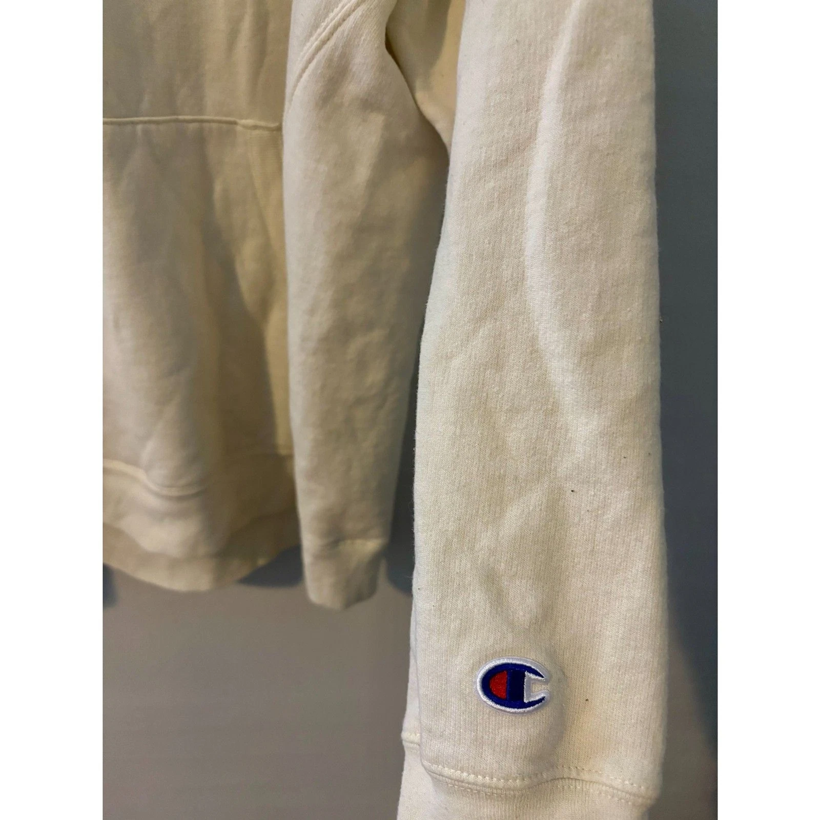 OFF WHITE Felpa con cappuccio Champion donna stampa ghepardo logo taglia XL panna pullover felpa