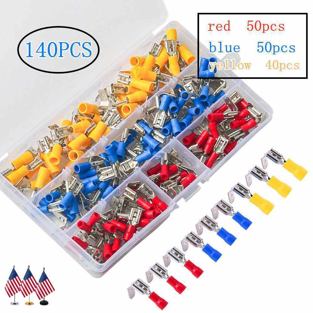 140Pcs Red&Blue&Yellow Piggyback Insulated Spade Crimp Terminal