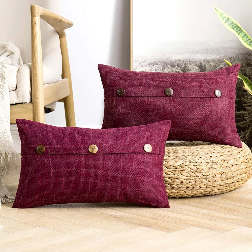 ANRODUO Set of 2 Linen Throw Pillow Covers Triple 12 x 20 Inch
