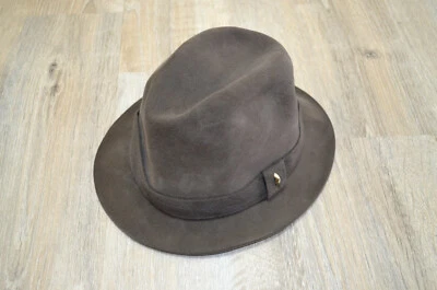 Chapeau Wegener vintage Fedora gris feutre laine bordé accessoires Trilby hom... - Photo 1/4