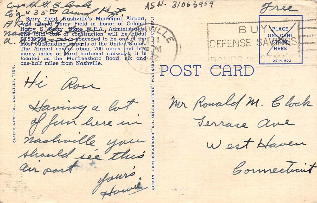 G3753 NASHVILLE, TN. POSTCARD, MUNICIPAL AIRPORT | eBay