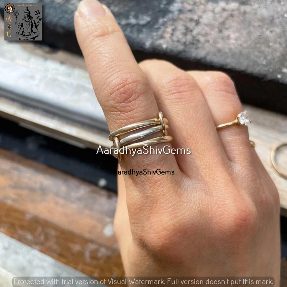 Anello dichiarazione in ottone argento anello bicolore collegato fascia ad in... - Immagine 2 di 4