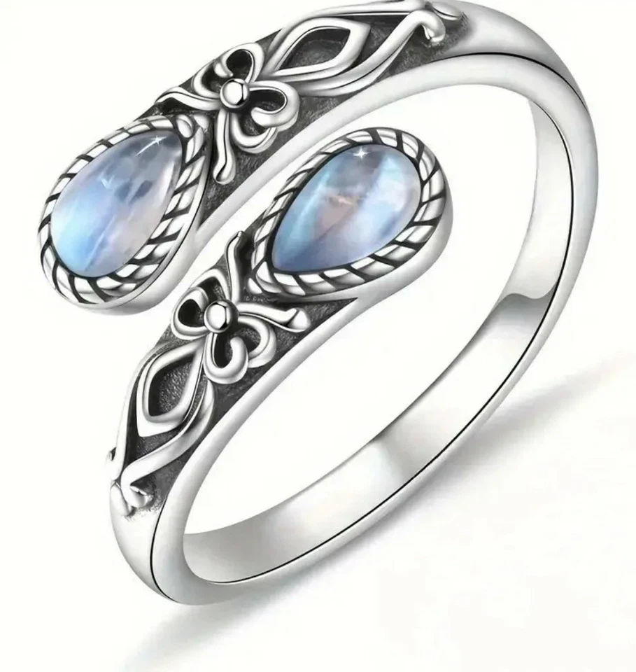 💎💎💎 ANELLO DONNA PIETRE DURE. ARGENTO INDIANO E PIETRA DI LUNA. REGOLABILE💎 - Immagine 3 di 4