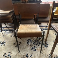 Brown Wood & Black Metal Dining Chair Solid Seat/Back Indoor 45x50x80cm