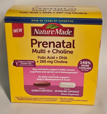 Nature Made Prenatal Multi + Choline 120ct Softgels & Capsules-Free Shipping