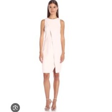 HALSTON HERITAGE NEW Asymmetrical Wrap Midi Dress Pale Pink Sheath Cocktail