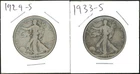 (2) Coins - 90% Silver Walking Liberty Half Dollars 1929-S & 1933-S