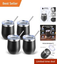 Luxury 4 Pack Black 12oz Wine Tumblers - Perfect Gifting for Christmas & Events