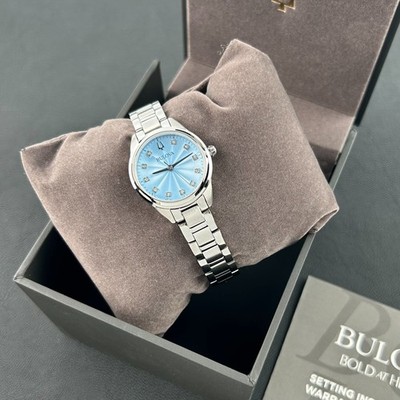 New w/box Bulova Sutton Diamond Blue Dial Women's 28mm Quartz Watch 96P250