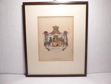 antik Lithographie handkoloriert Heraldik Wappen MECKLENBURG gerahmt hinter Glas