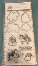 Mama Elephant By Hampton Art -New- Stamp & Die Set-Unicorns, Rainbow, Clouds