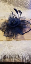 Fascinator Tea Party/Kentucky Derby Womens Mesh/Feathers Headband, Navy. NEW
