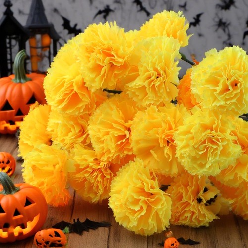 50 Pcs Artificial Marigold Flowers, Silk Marigolds Bulk with Stems, Silk Flow... - Foto 8 di 9
