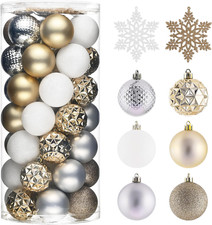 50pcs White  Gold Shatterproof Christmas Ball Ornaments for Tree Decor
