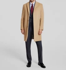 B by Brooks Brothers Men's Beige Wool Notch Lapel Three-Button Overcoat Size 42R