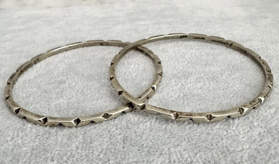 Juego de 2 pulseras brazalete vintage de plata de ley 925 con muescas México - 23,18 g Foto 2 de 4