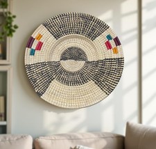 Handwoven Raffia Wall Plate in Natural, Black Colorful accent - Various Sizes